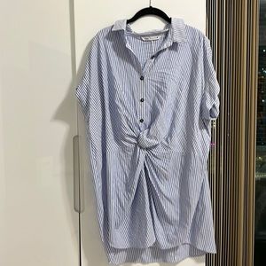 Blue and white striped button up dress